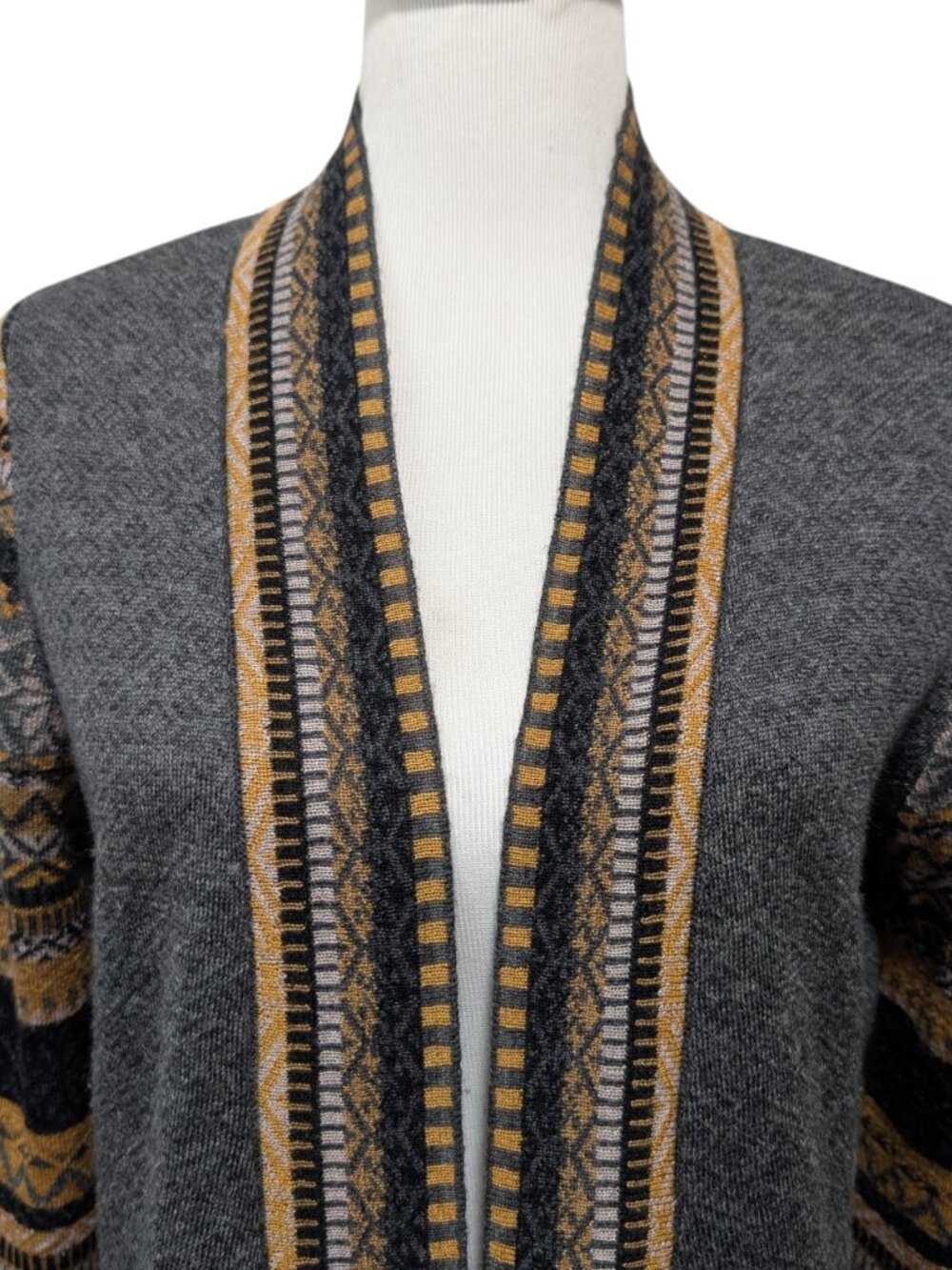 Icelandic Design Womens Size L Gray Gold Fair Isle Open Wool Acrylic Cardigan - Picture 4 of 9
